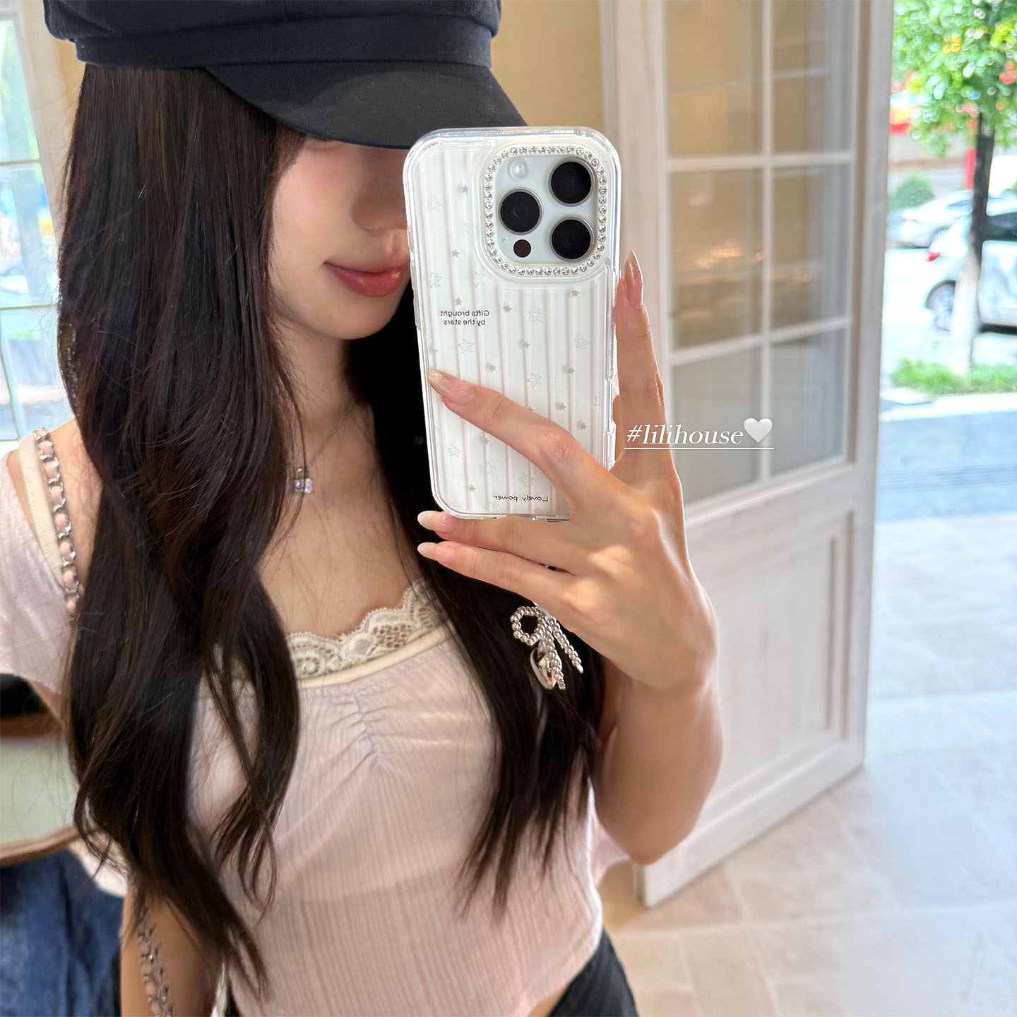 lilihouse韩国ins少女闪钻条纹星星爱心挂件15适用17pro苹果17ProMax手机壳iPhone16全包17新款14Pro保护套13 - 图0