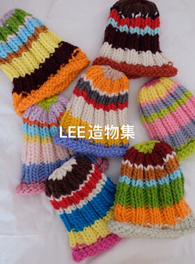 拼色粗毛线保暖加厚帽子