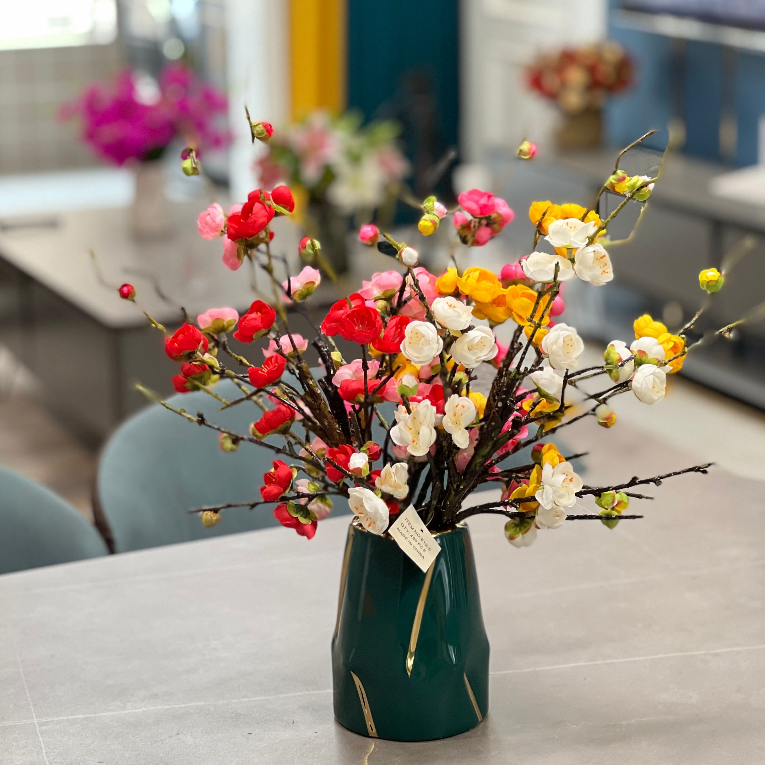 中式仿真梅花枝腊梅假花干花桌面摆设家居客厅玄关装饰花花艺摆件 - 图0