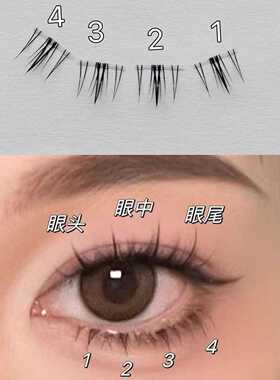 120朵漫画芭比小野猫下睫毛~懒人三部曲新手下假睫毛分段仿真睫毛