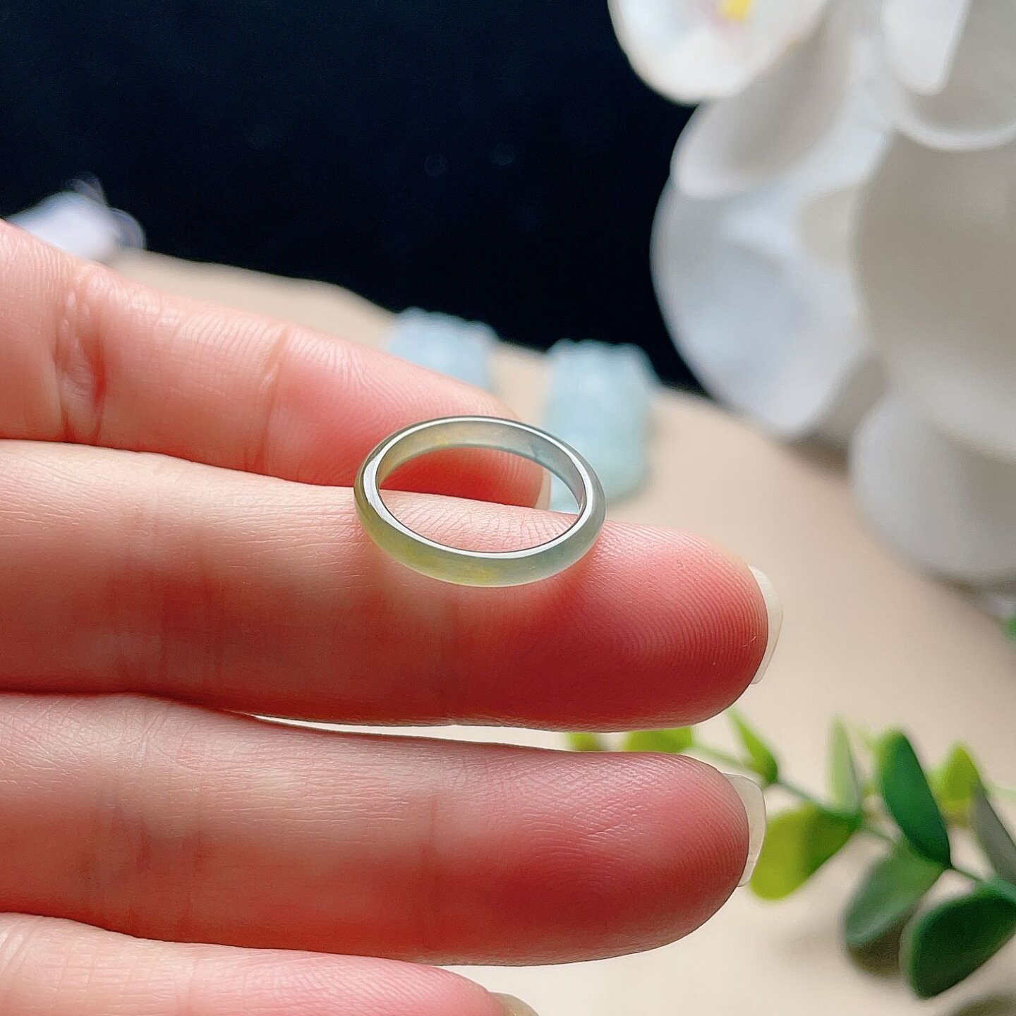 Natural jadeite ring clear water blue light yellow double color fresh