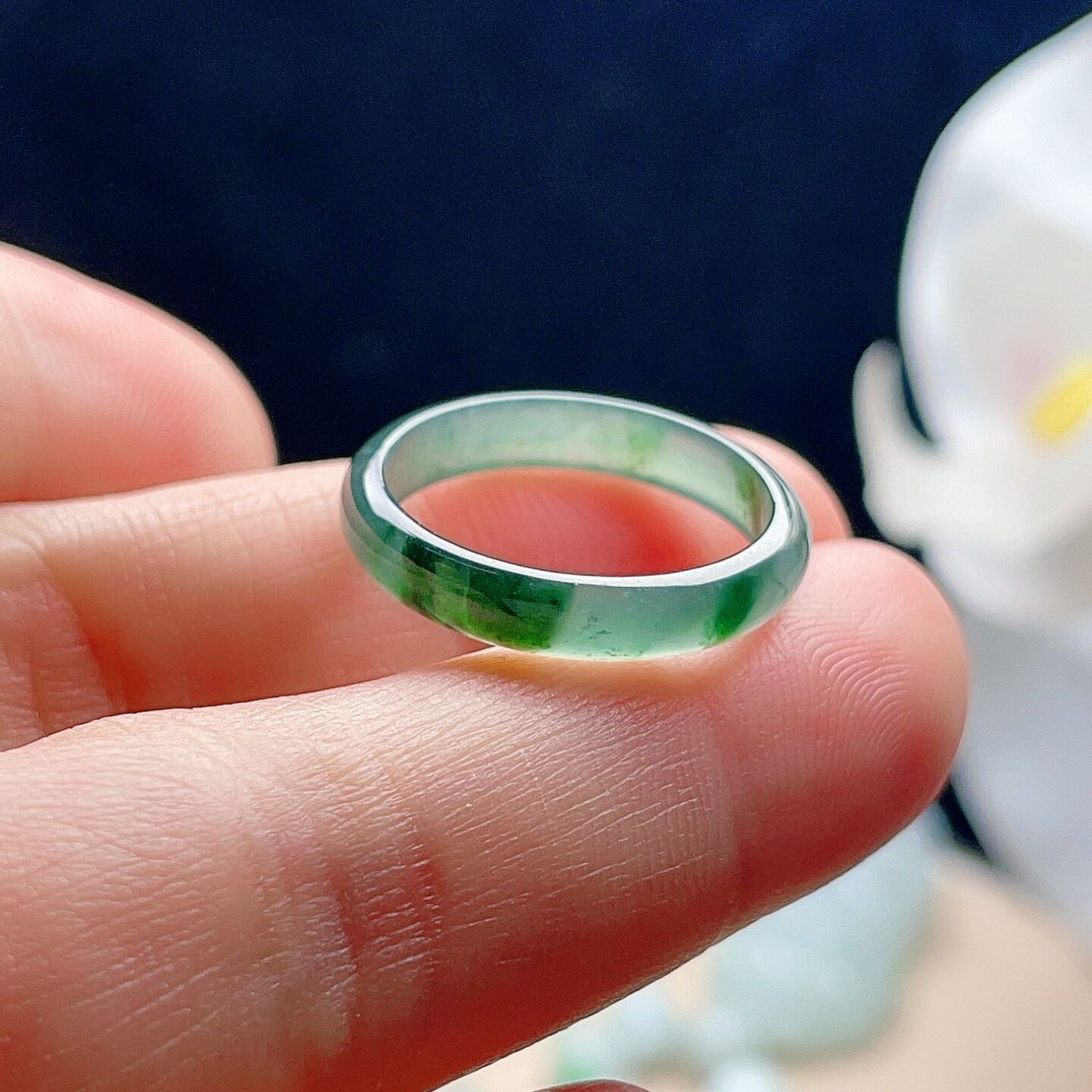 Natural jade ice ring blue green spicy green fresh