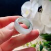 Natural jadeite wide edge ring milky white and light green fresh