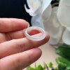 Natural jadeite ring milky white light green double color jade ring