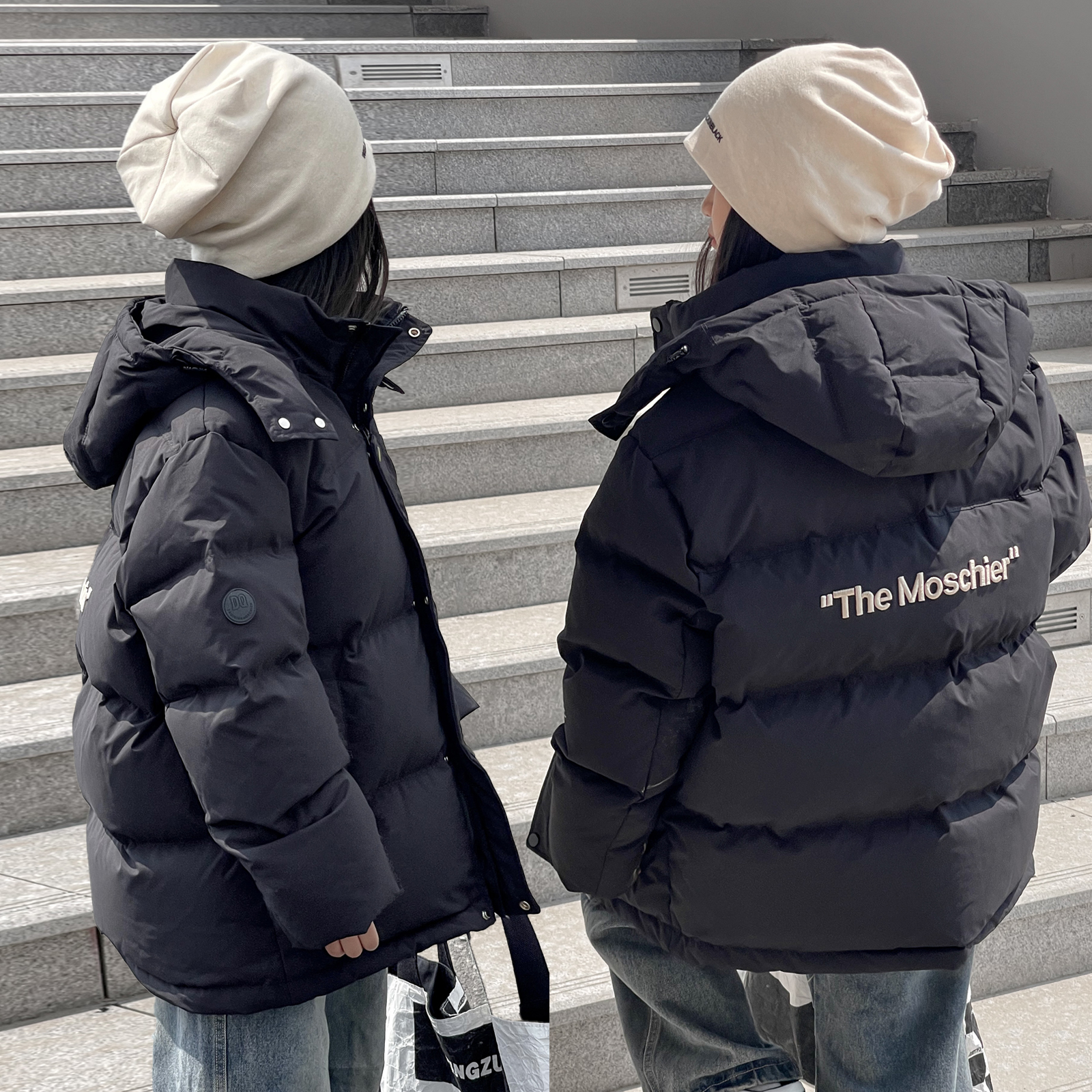 韩国儿童冬季羽绒服男童女童连帽加厚白鸭绒外套韩版时尚百搭外套 - 图0