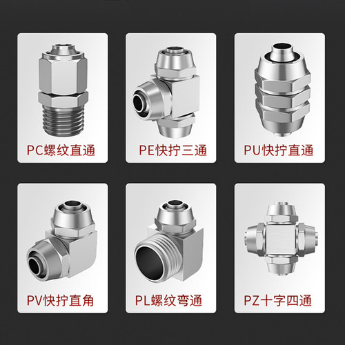 气动6mm软管锁母铜快拧气管快速接头PC8-02直通4-M5弯头三通四通 - 图2