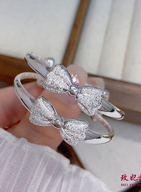 蝴蝶结女宝宝纯银手镯儿童银镯子