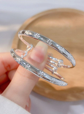 蝴蝶结岁岁平安福字小孩纯银手镯