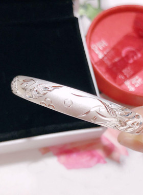 简约百搭高贵大气宽面龙凤银手镯