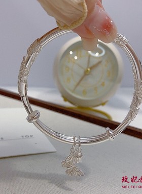 绕花丝蝴蝶纯银手镯女个性气质