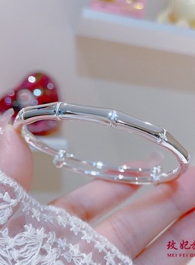 磨砂竹节纯银手镯女个性气质网红