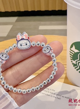 拉布布纯银手链女卡通时尚银手串