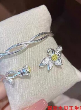 玫瑰莲花纯银手镯女百搭时尚轻奢