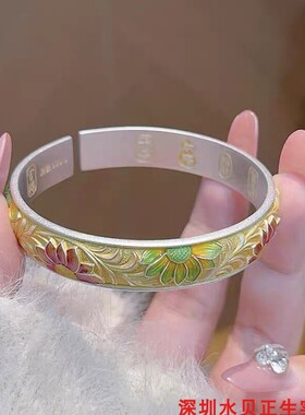 牡丹花纯银手镯女百搭时尚轻奢