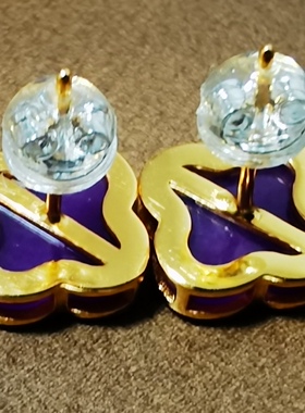 9*3.4mm天然凝胶果冻紫舒俱来苏纪石四叶草耳钉耳饰耳环耳坠耳饰