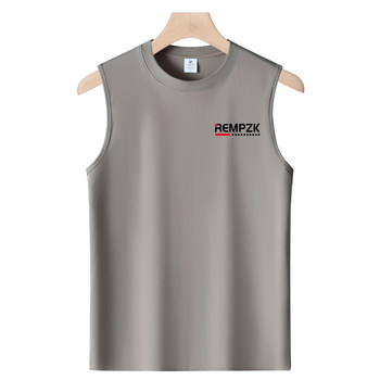 Summer pure cotton breathable sweat-absorbent vest men's shoulder-length sleeveless T-shirt students loose sports basketball shirt-Little ZK