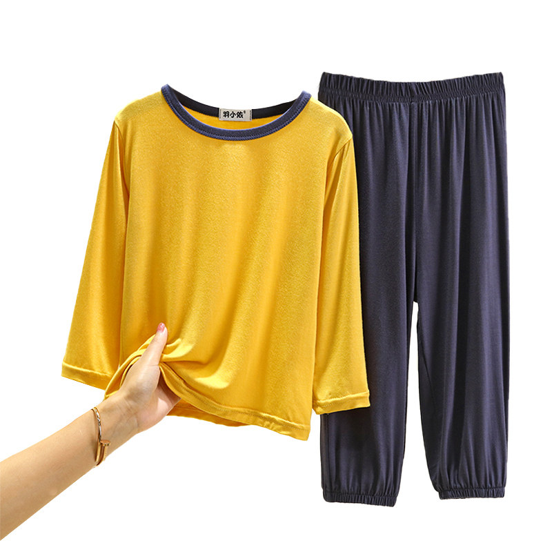 儿童秋季家居服套装男童莫代尔圆领长袖睡衣女孩中大童居家两件套,淘宝优惠券,粉丝福利购,淘宝优惠卷