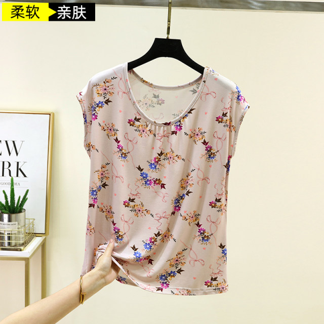 Modal crew neck printed top sleeveless