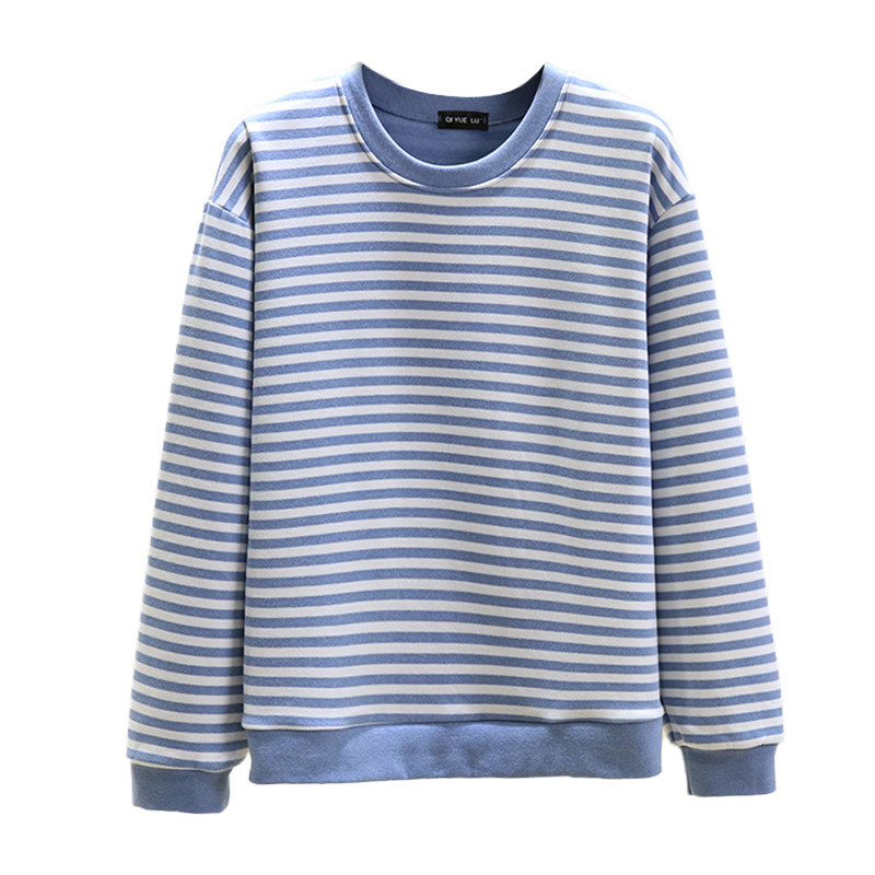 女士德绒圆领条纹睡衣上装冬季加厚长袖T恤休闲大码加绒宽松上衣,淘宝优惠券,粉丝福利购,淘宝优惠卷