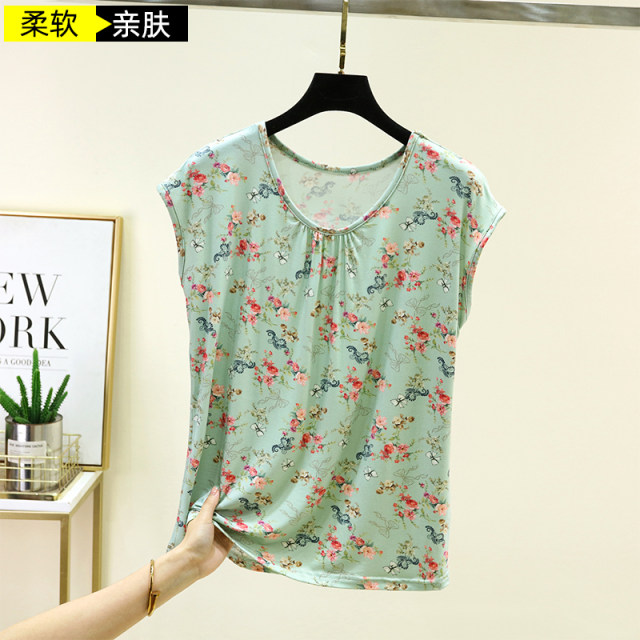 Modal crew neck printed top sleeveless