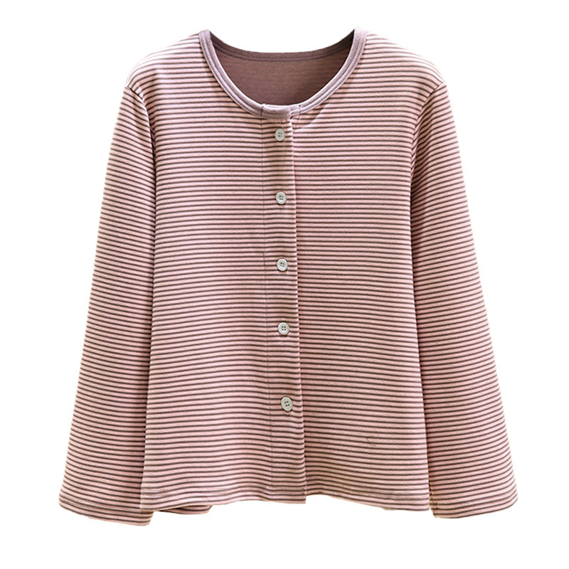 德绒条纹睡衣上装女冬季加绒保暖长袖居家上衣大码宽松加厚开衫,淘宝优惠券,粉丝福利购,淘宝优惠卷