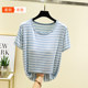 ເສື້ອຍືດແຂນສັ້ນ Modal ຄໍຮອບເອິກ padded striped T-shirt