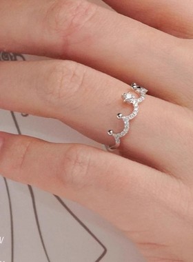 皇冠戒指女精致轻奢宫廷风开口可调节食指戒时尚气质镶钻指环