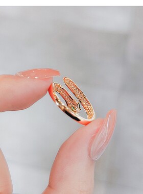 法国代奢品新款微镶锆石轻奢灵蛇形开口戒女食指戒配饰个性女戒指