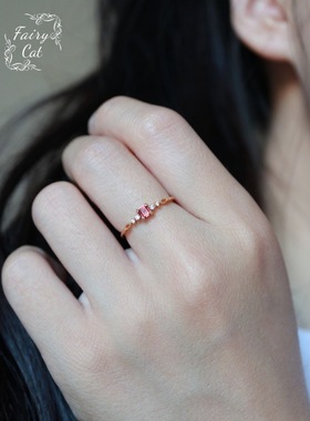 日系镶嵌防红石榴石戒指女ins精美方形戒指环轻奢风百搭女生礼物