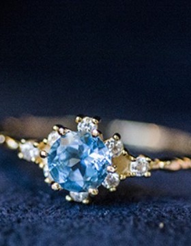 外贸热卖轻奢气质雪花海蓝色锆石 戒指韩版高级感网红热销食指戒