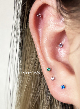 Mercurys 基础款迷你彩钻纯银小耳钉1.5mm超mini隐形日常百搭s925