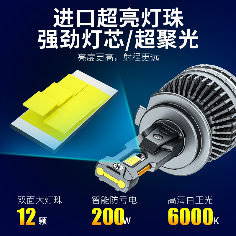 汽车led激光大灯h1h7车灯h11超亮9005强光h4远近一体9012灯泡改装 - 图0