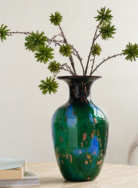 绿色鎏金琉璃花瓶轻奢客厅