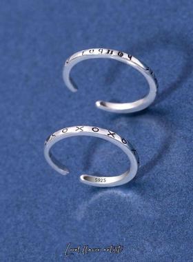 希腊文的爱戒指女ins潮开口可调节小众情侣闺蜜指环字母字母戒指