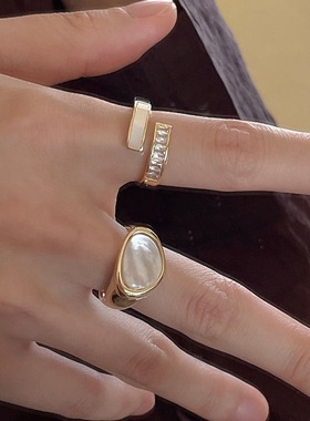 祖母绿戒指女高级感时尚个性冷淡风小众开口可调节食指戒指环