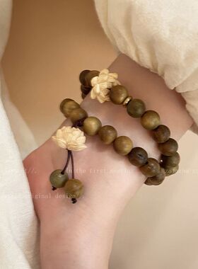 绿檀木串珠子莲花手链女新款中式手串禅意小众复古闺蜜