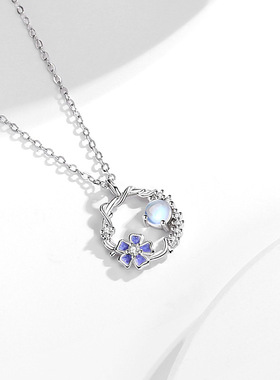 雨季花香925纯银项链女小众设计轻奢款ins风琉璃石吊坠锁骨链礼物