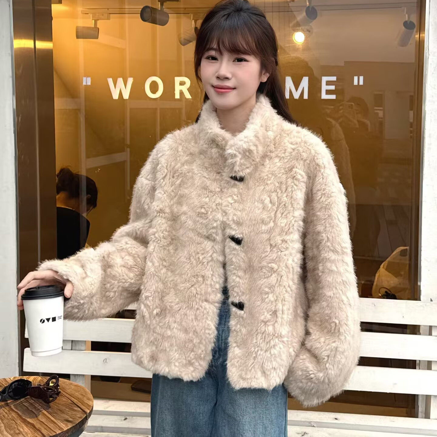 欧洲站气质仿水貂羊羔毛外套女冬短款皮毛一体保暖毛绒大衣高级感,淘宝优惠券,粉丝福利购,淘宝优惠卷