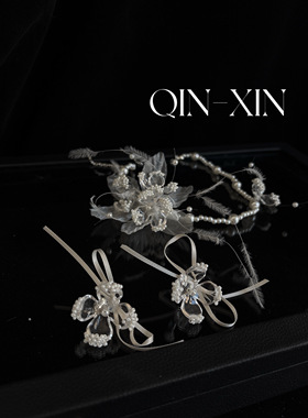 TM｜D7纱花花朵羽毛水凝胶珍珠项链（项链+耳饰