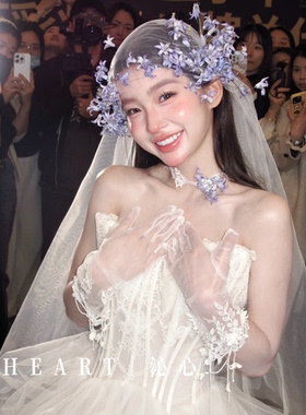 TM｜B02“紫桔梗花”康康大课森系同款新娘头饰（对夹+项链