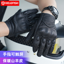 Motorcycle Winter Riding Gloves Male Real Sheep Leather Garnter Warm locomotive Moo Brigade breathable Four Seasons General touch screen