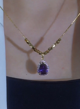 碎银子紫锆石水滴锁骨链百搭