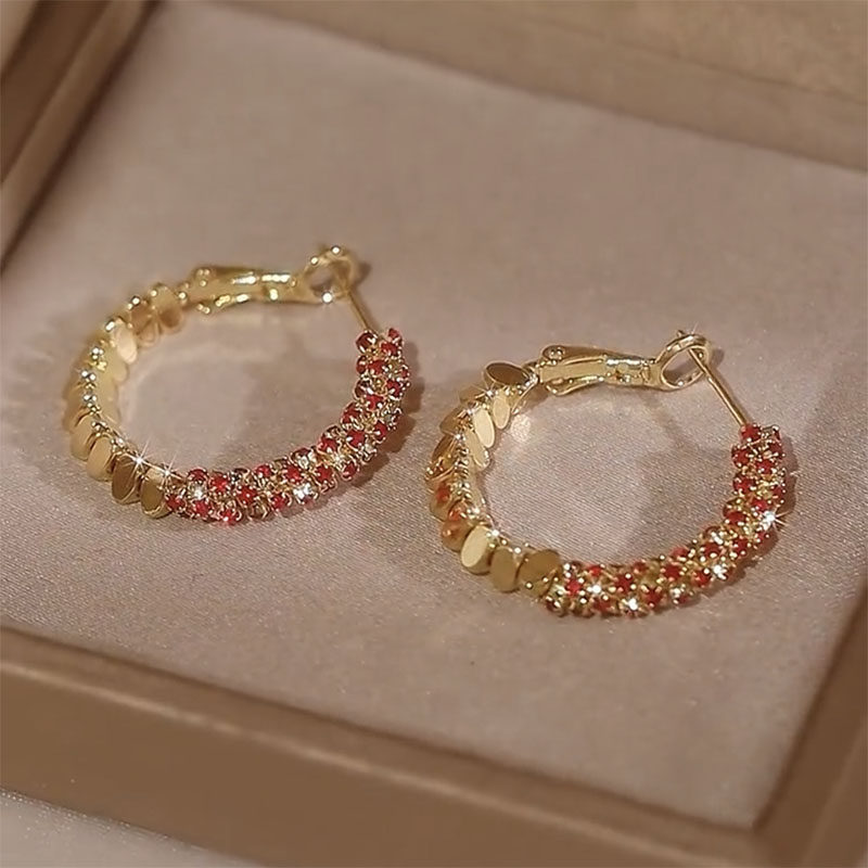 碎银子红钻拼接圈圈耳环高级感耳圈2024新款爆款独特气质耳饰女,淘宝优惠券,粉丝福利购,淘宝优惠卷