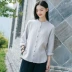 Guofeng Zen quần áo trà văn học retro cotton và vải lanh quần áo phụ nữ 2020 mùa xuân và mùa hè áo sơ mi cổ đứng dài tay áo cánh rời - Áo sơ mi dài tay