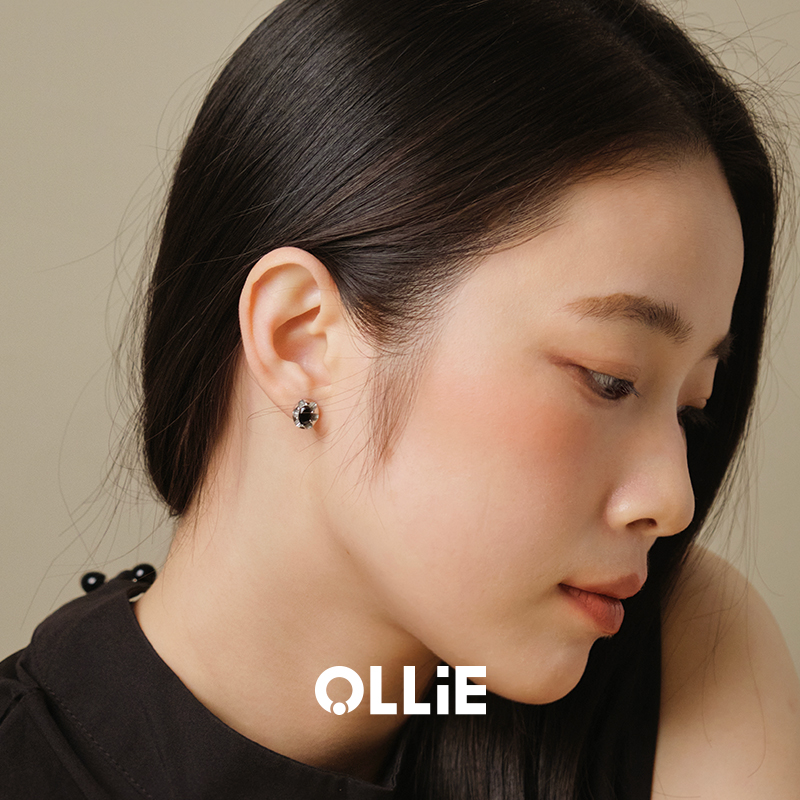 ollie是只猫｜黑色锆石项链女925纯银耳钉复古设计高级感博主同款