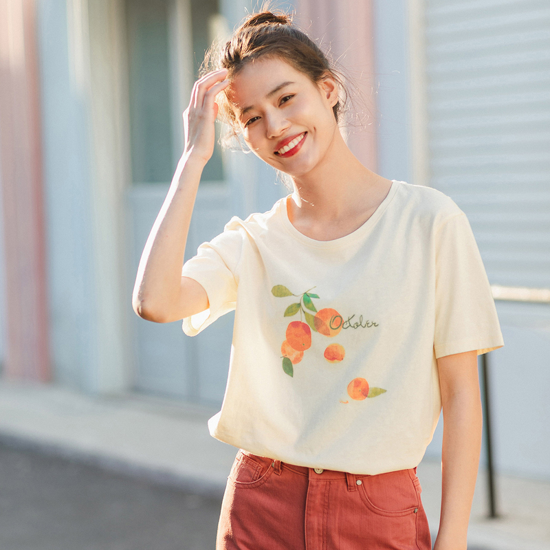 茵曼水果印花显瘦短袖女遮肉潮t恤 茵曼田田极客T恤