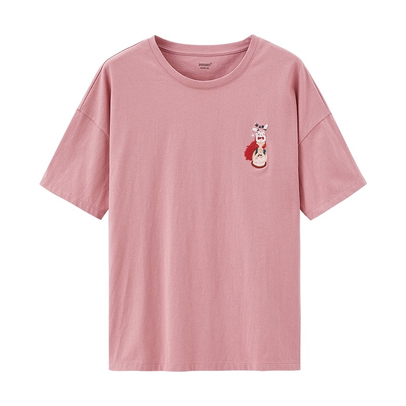 茵曼纯棉短袖宽松显瘦夏季新款t恤 茵曼田田极客T恤