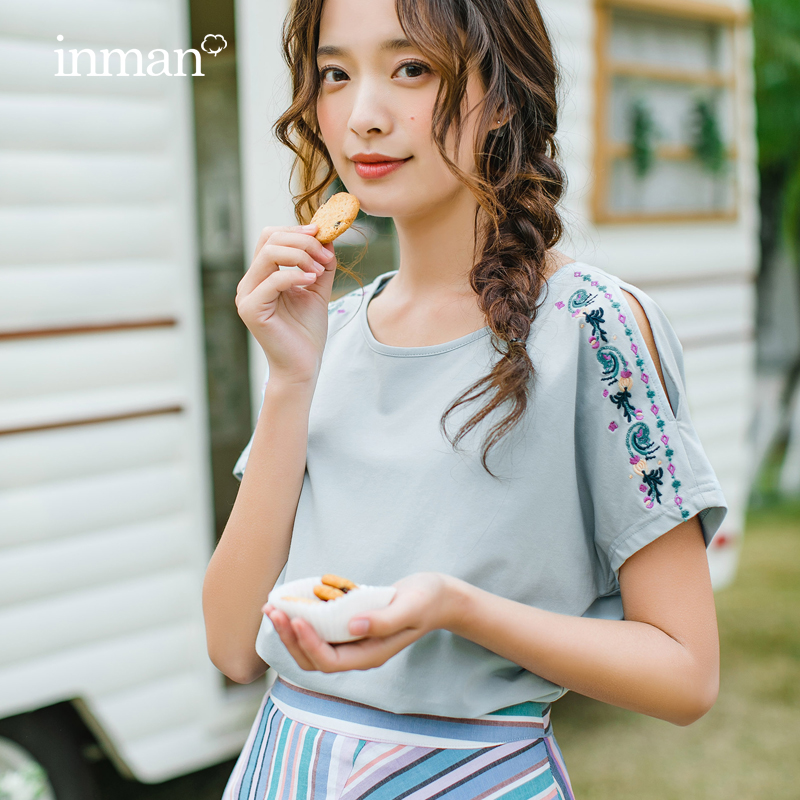 茵曼特价清仓休闲好上衣女2020绣花 茵曼田田极客T恤