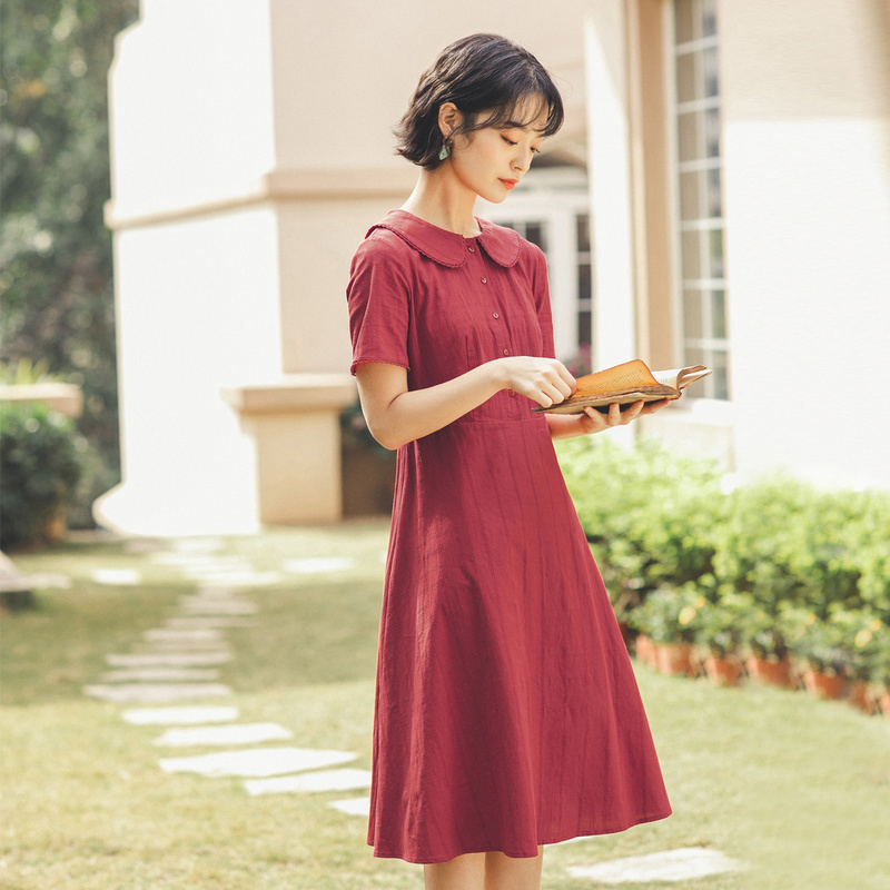 茵曼旗舰店娃娃领法式复古潮连衣裙 茵曼田田极客连衣裙