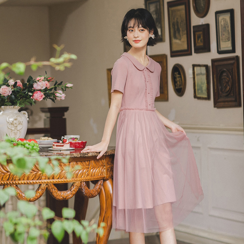 茵曼旗舰店2020年夏季娃娃领短袖 茵曼田田极客连衣裙